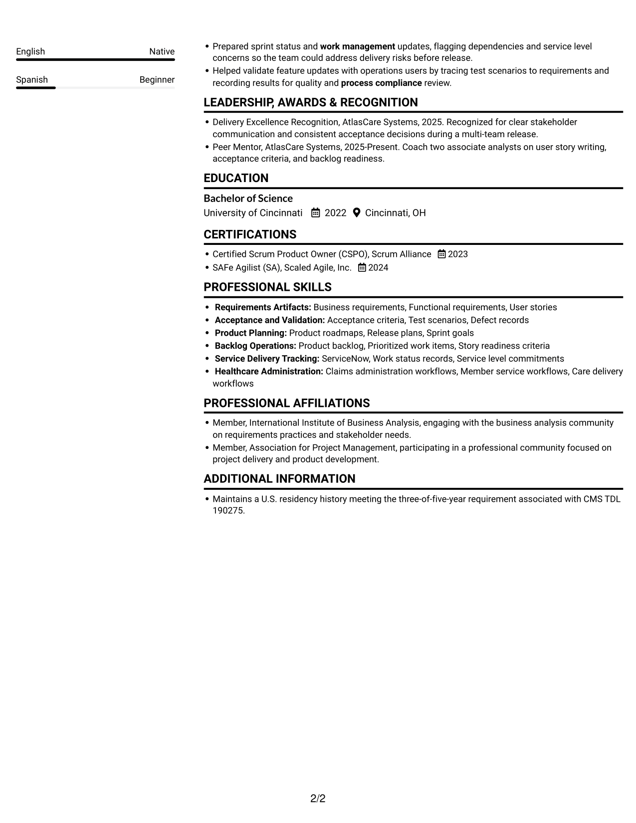Resume example — page 2