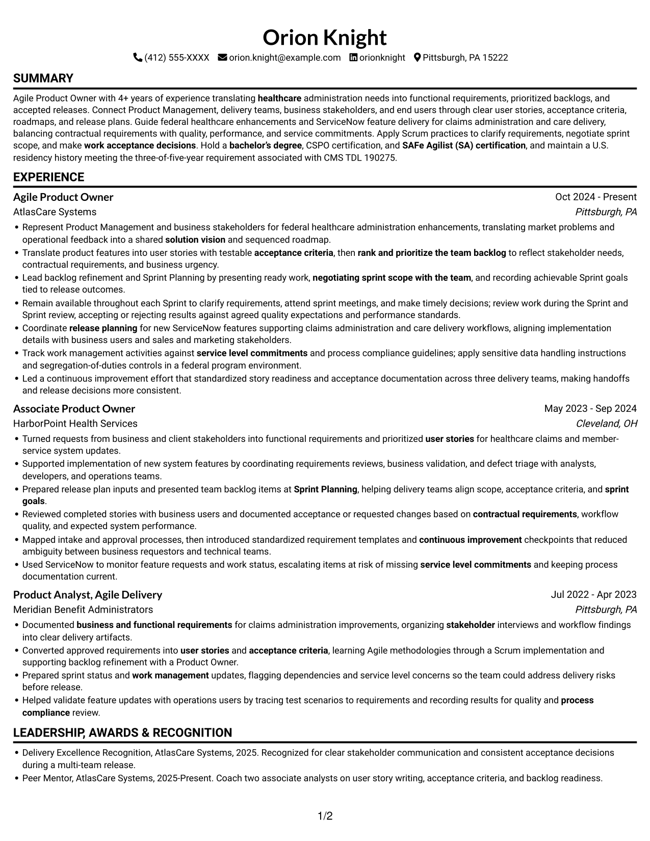 Resume example — page 1