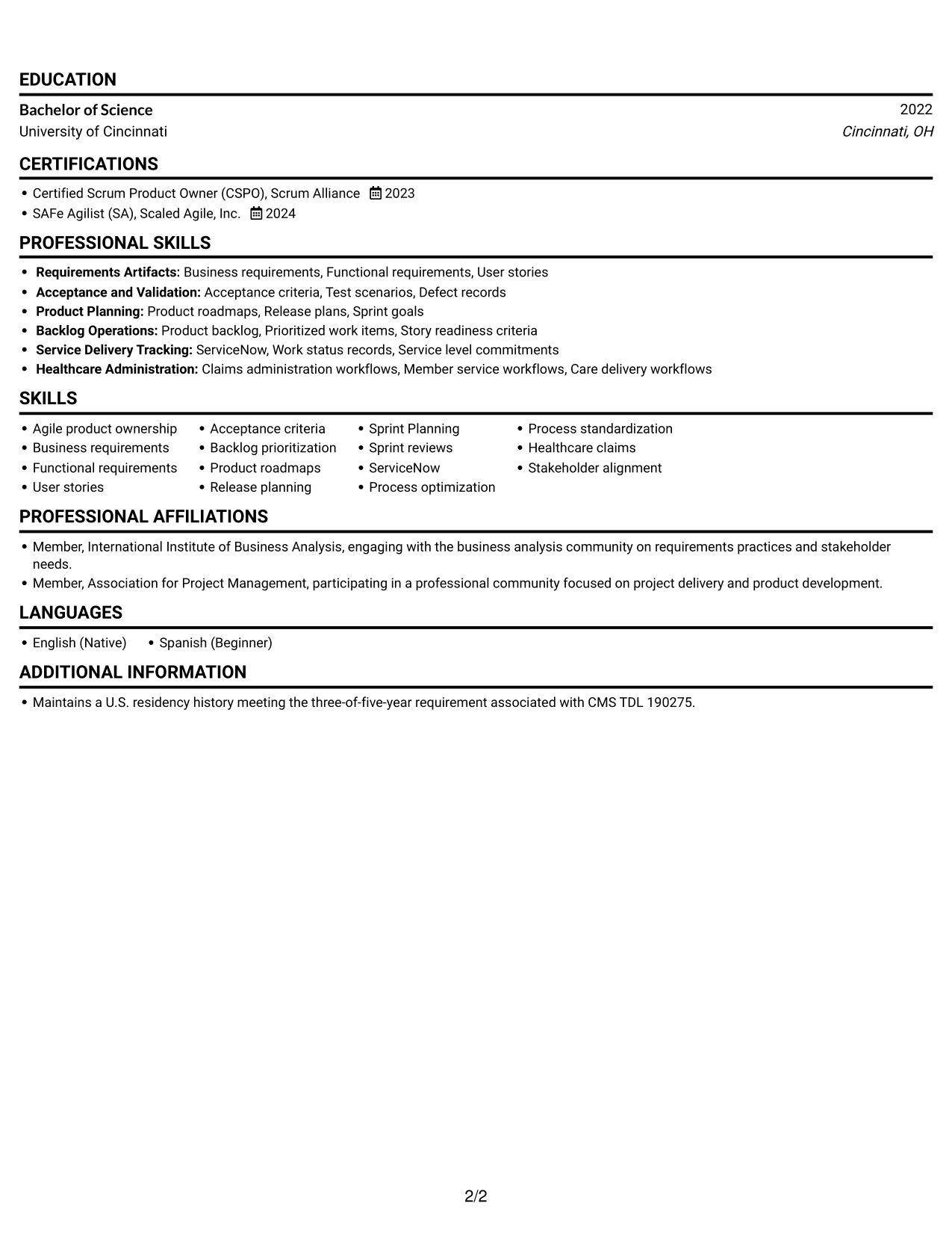 Resume example — page 2
