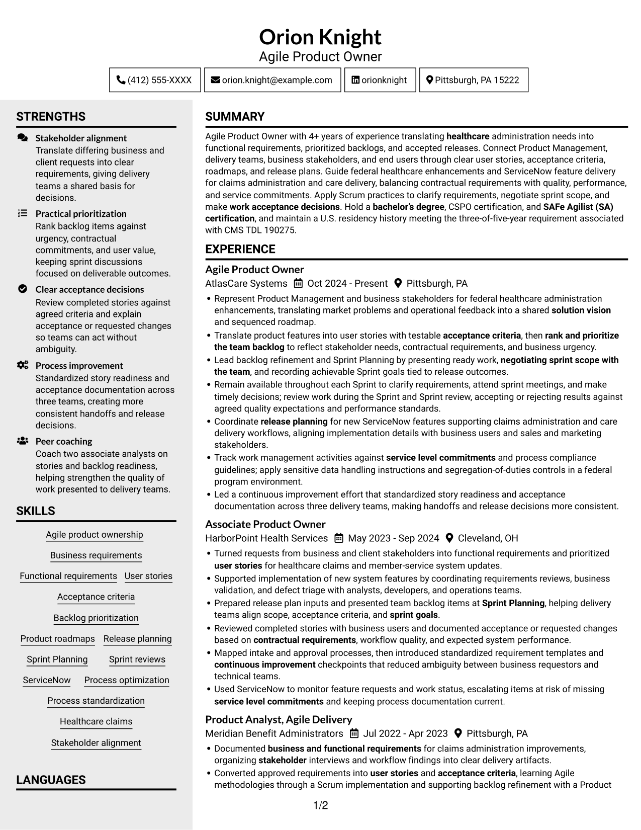 Resume example — page 1