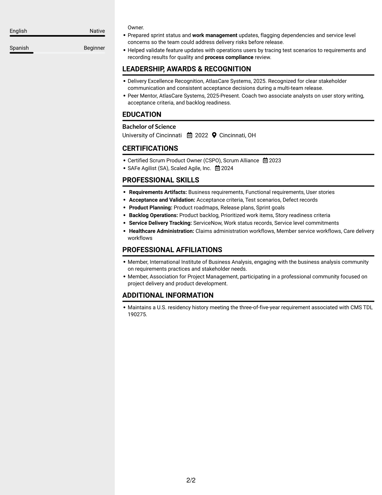 Resume example — page 2