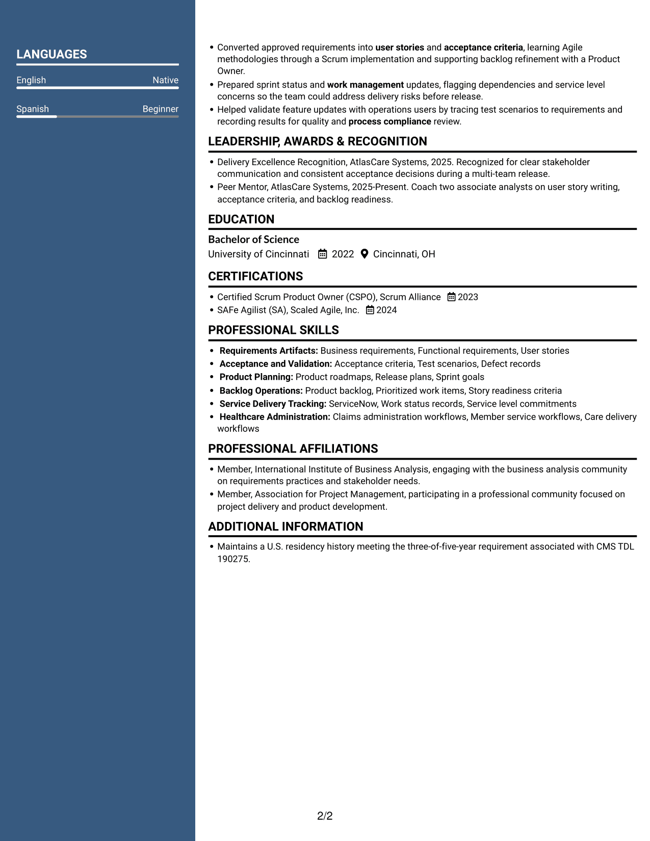 Resume example — page 2