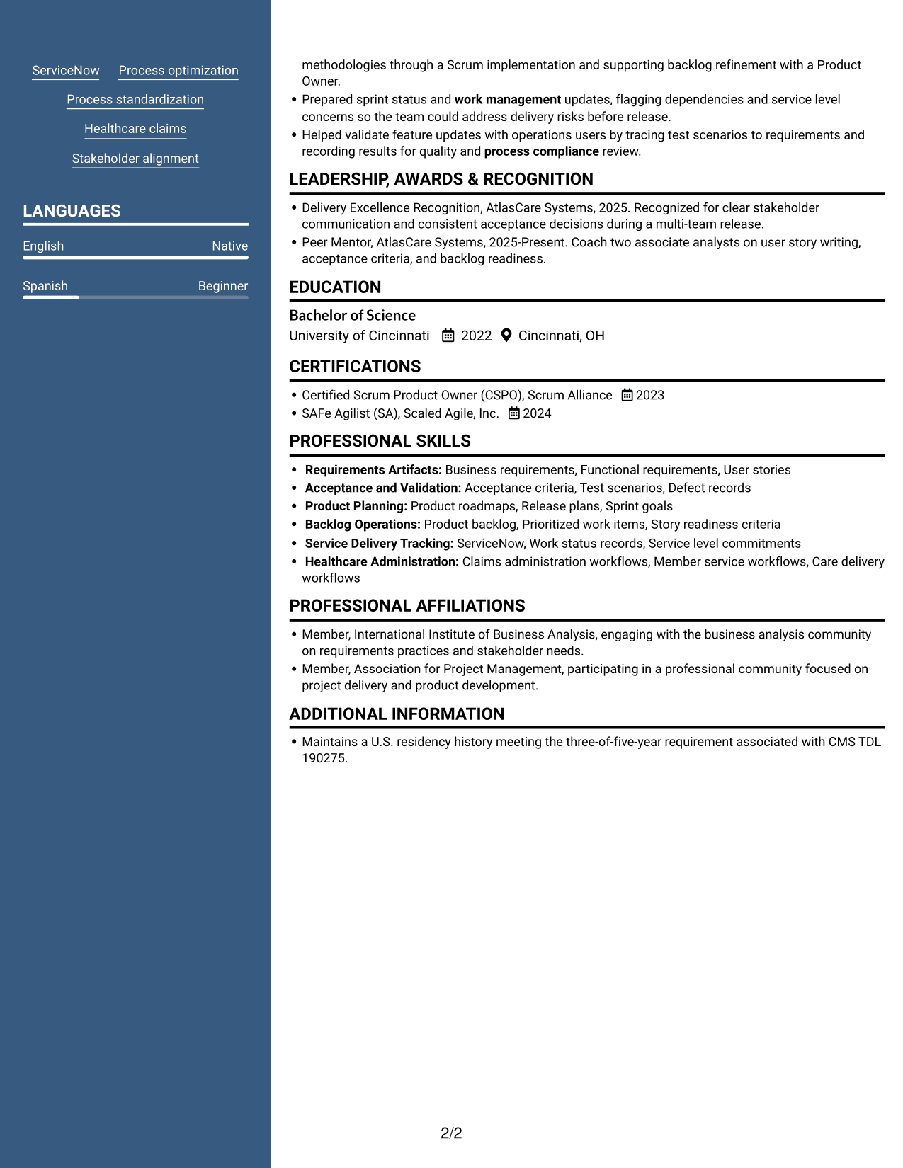 Resume example — page 2