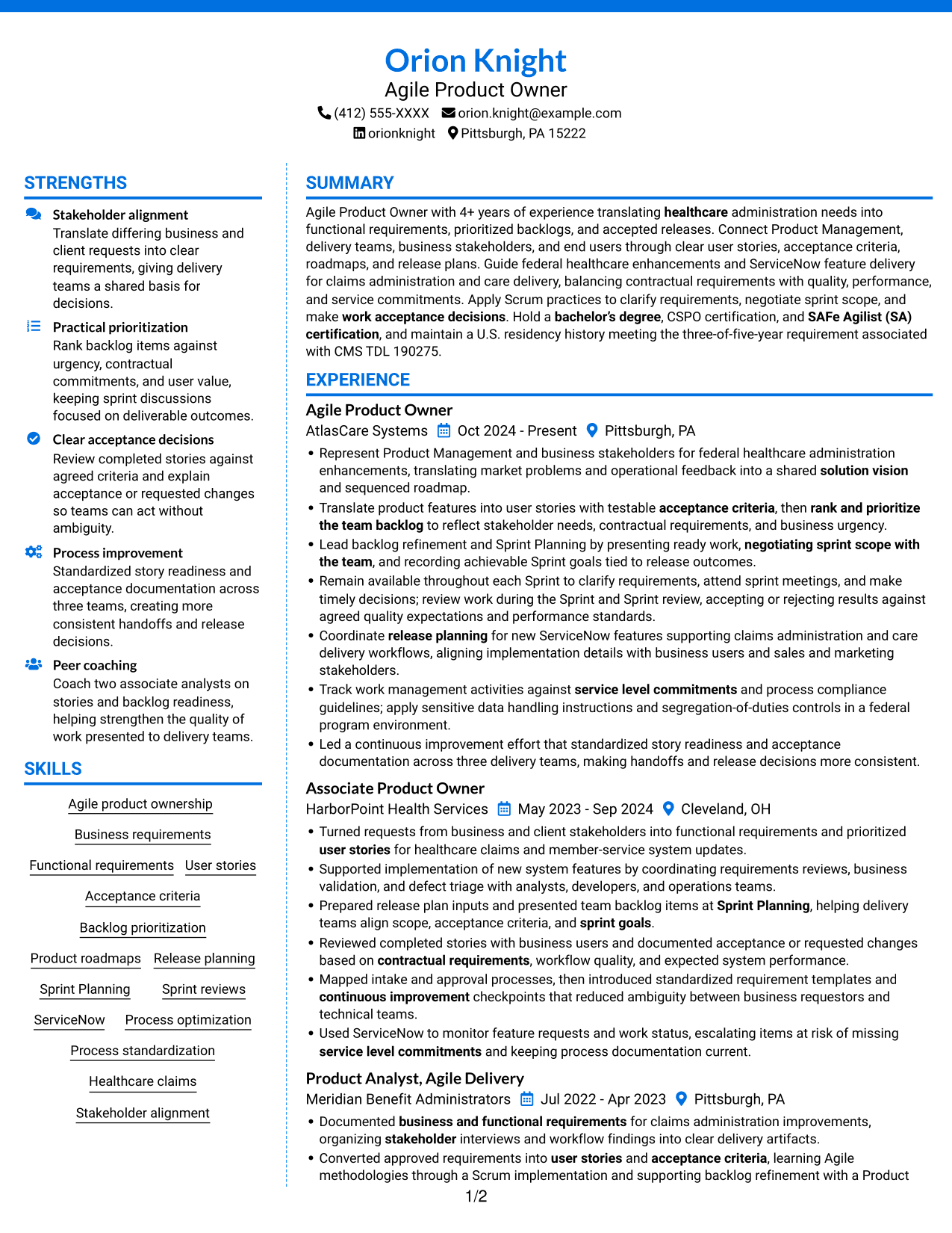 Resume example — page 1