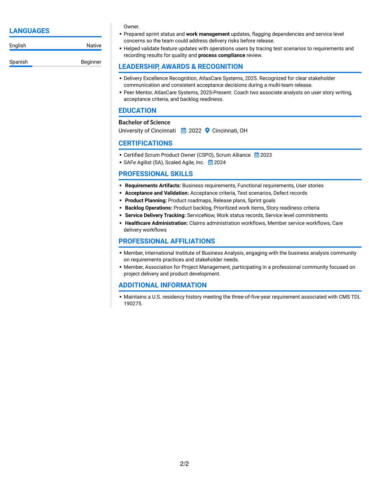 Resume example — page 2