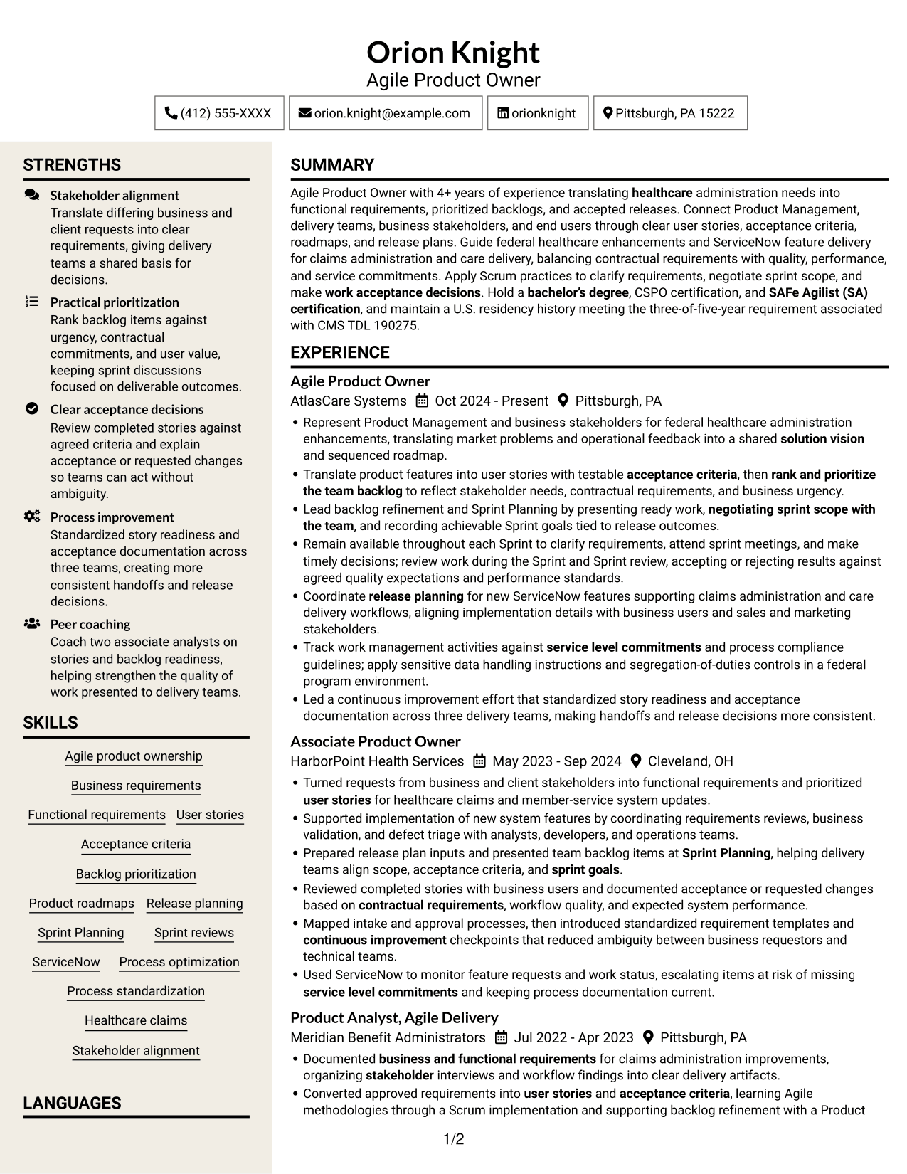 Resume example — page 1