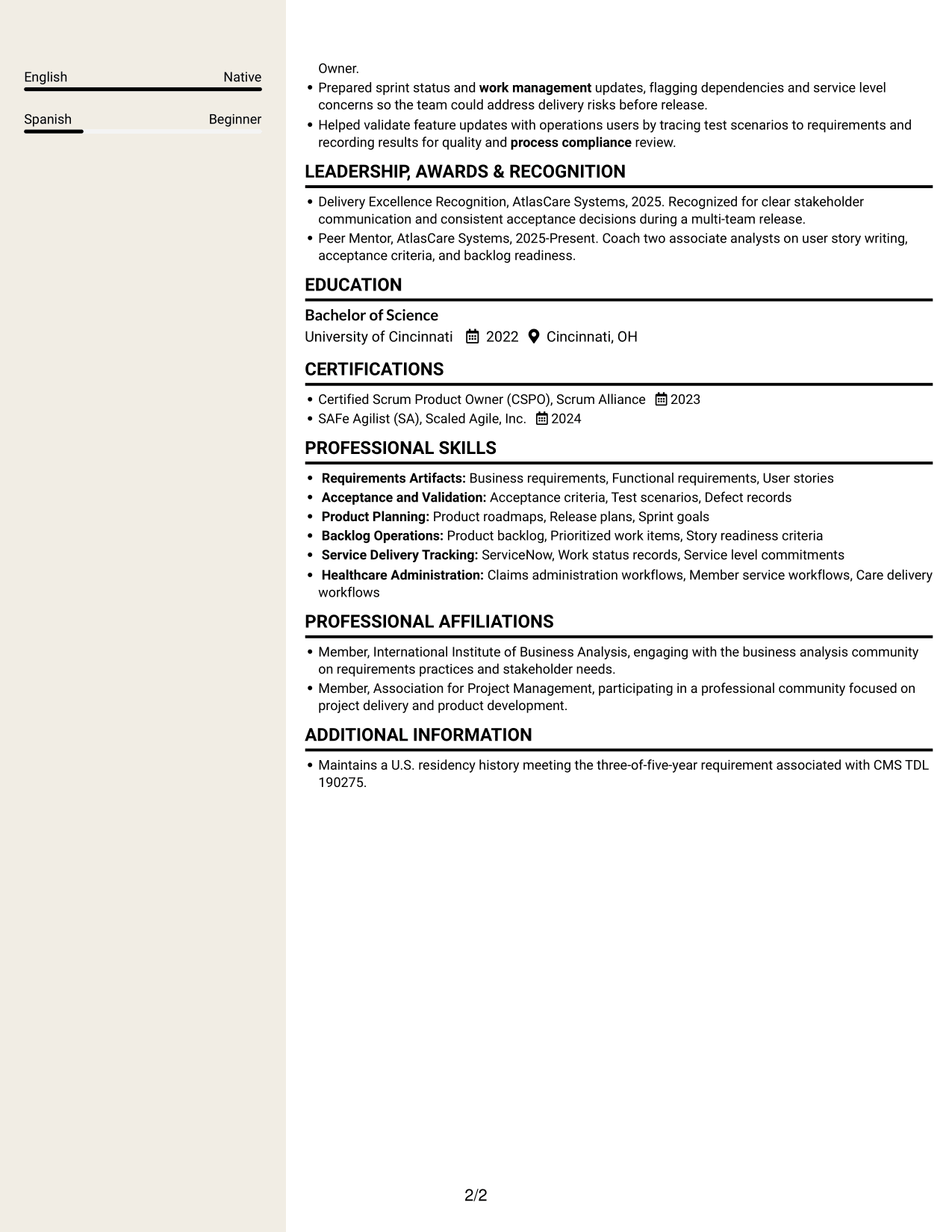 Resume example — page 2