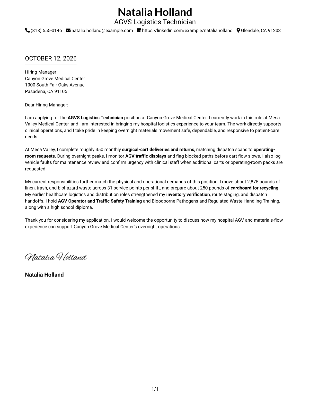 Cover Letter Example Page 1
