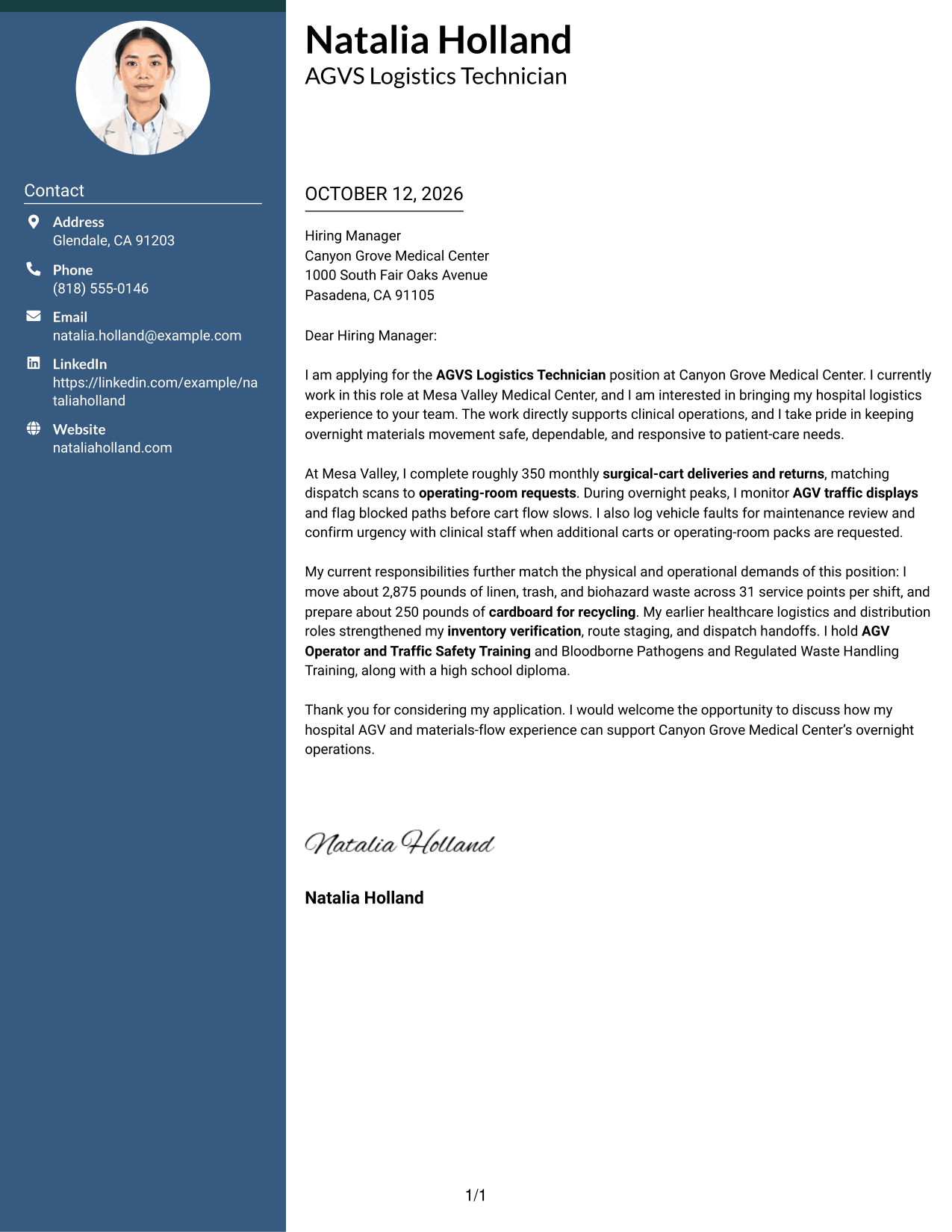 Cover Letter Example Page 1