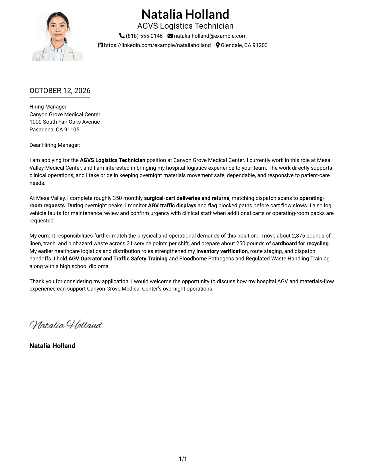 Cover Letter Example Page 1