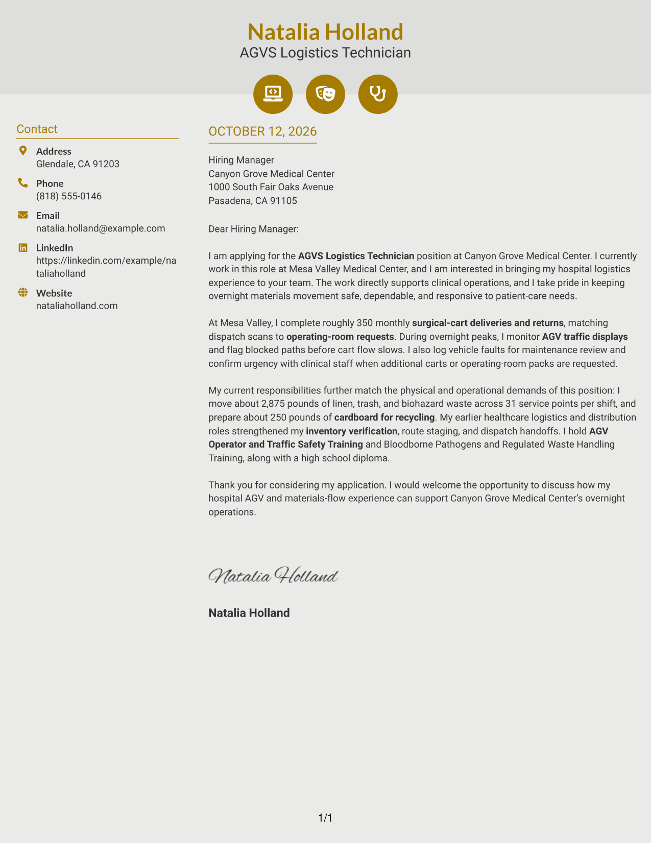 Cover Letter Example Page 1