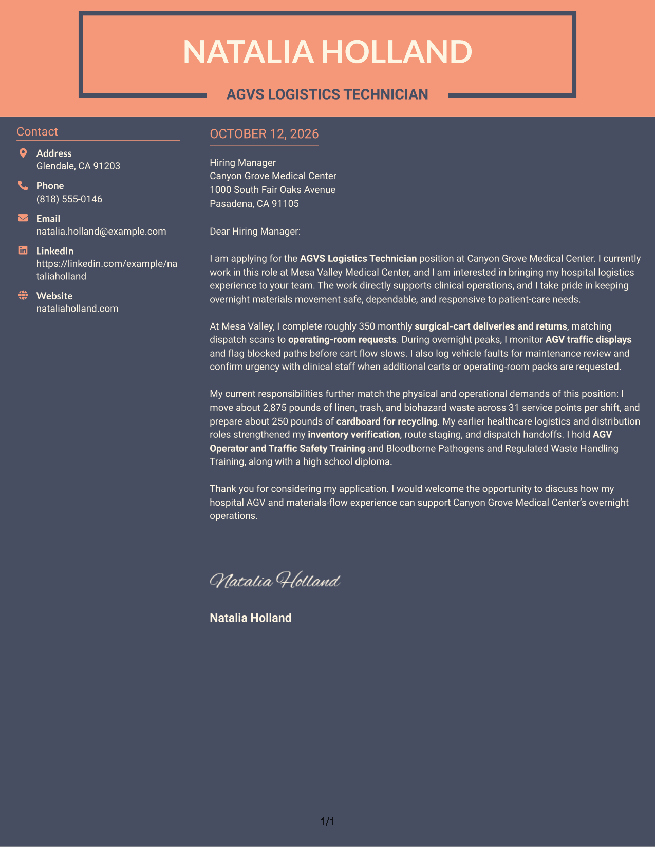 Cover Letter Example Page 1