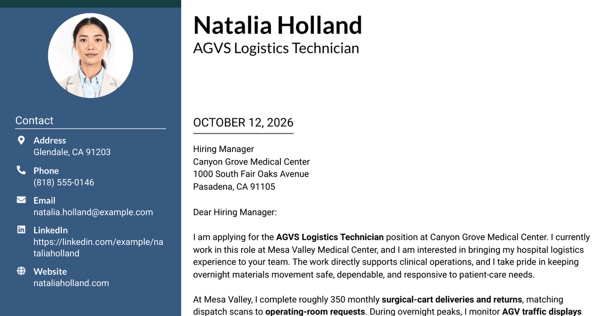 7 AGVS Logistics Technician Cover Letter Templates with Example