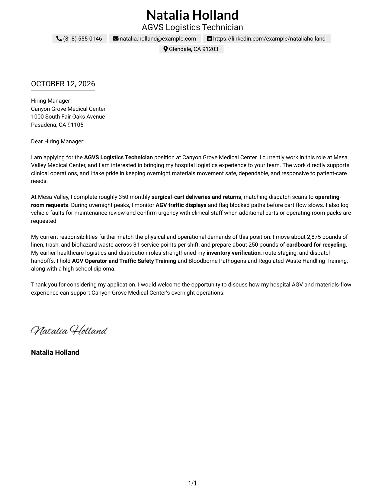 Text/Fang Style Cover Letter Preview