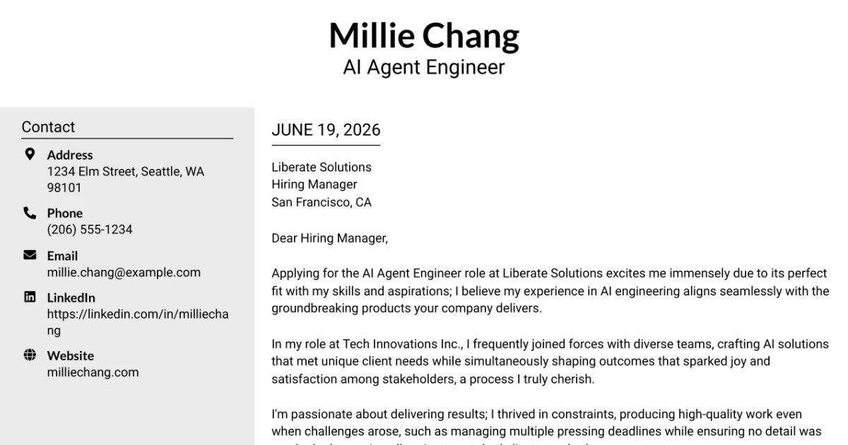 30+ AI Agent Engineer Cover Letter Templates with Example 2026