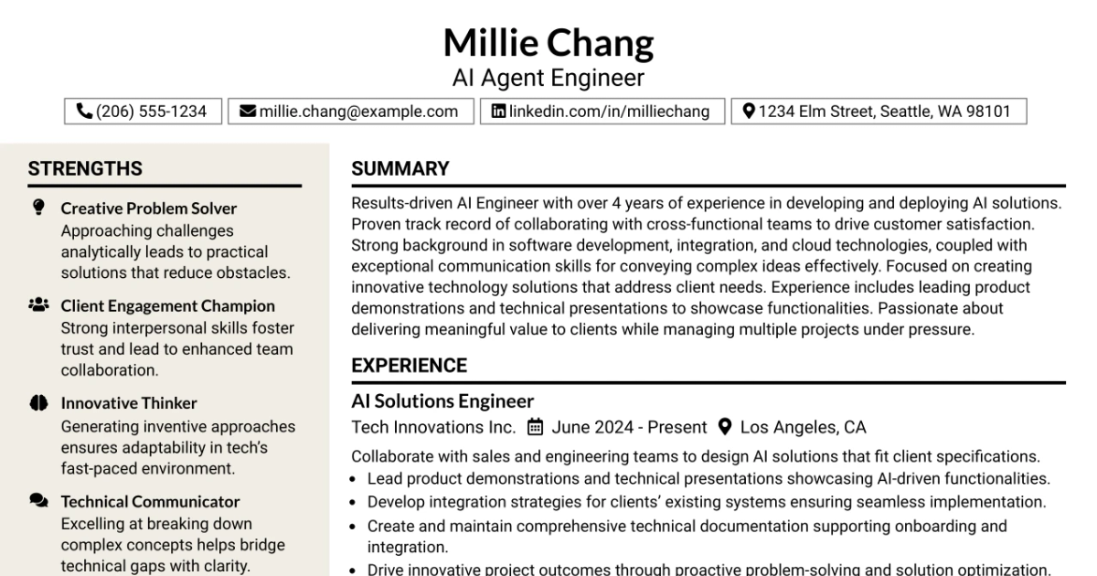 33 AI Agent Engineer Resume Templates with Example 2026 (ATS-Optimized)