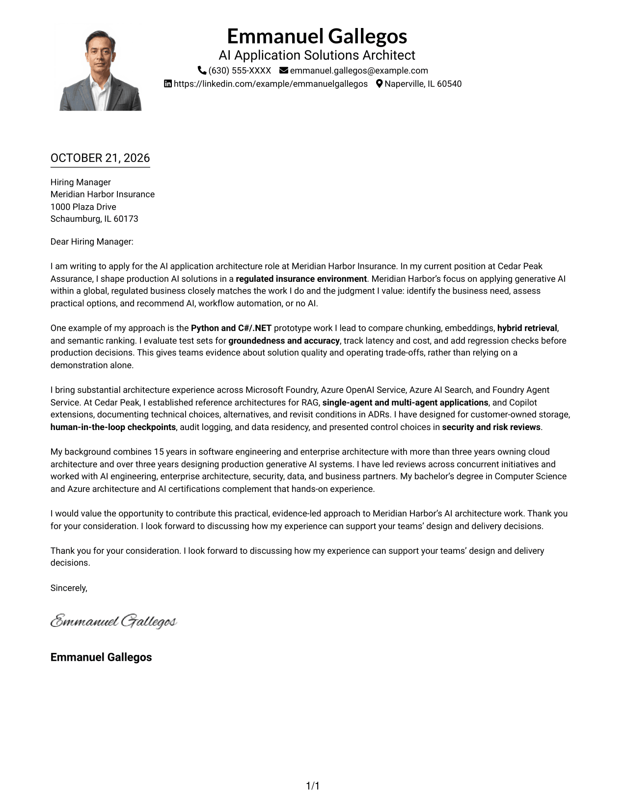Cover letter example — page 1