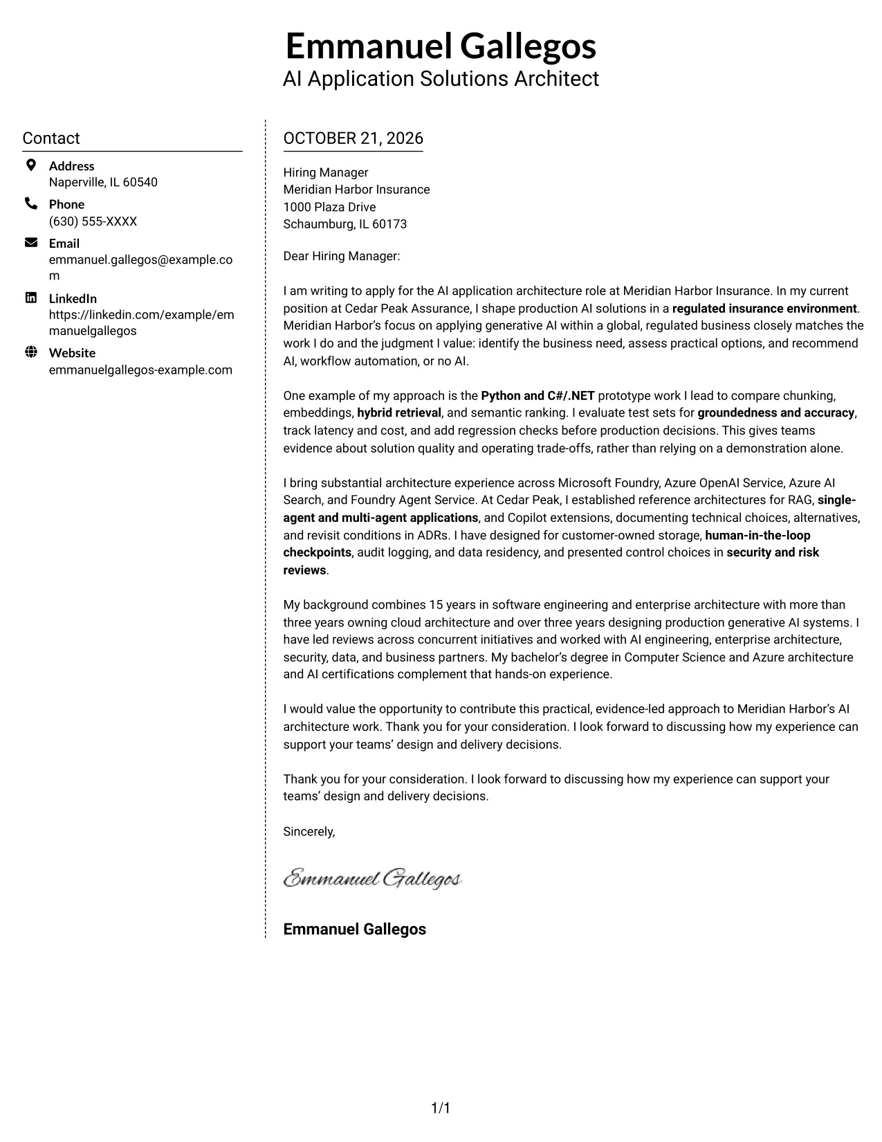 Cover letter example — page 1