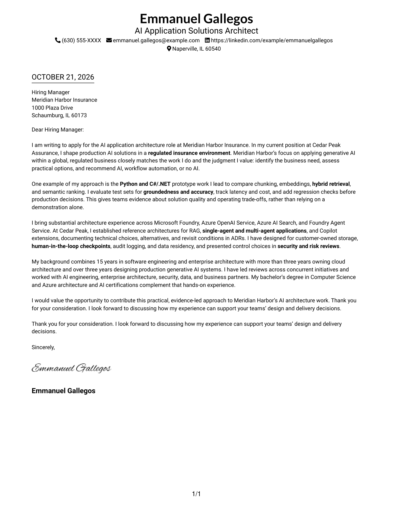 Cover letter example — page 1