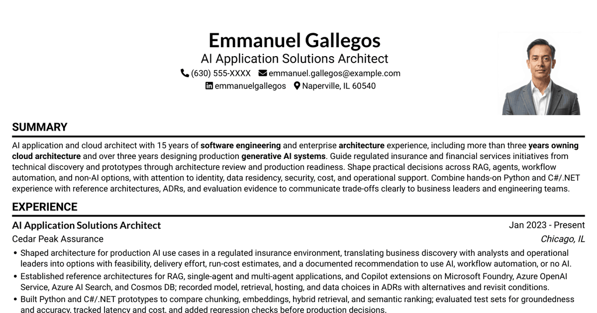 7 AI Application Solutions Architect - Generative AI Resume Templates with Example