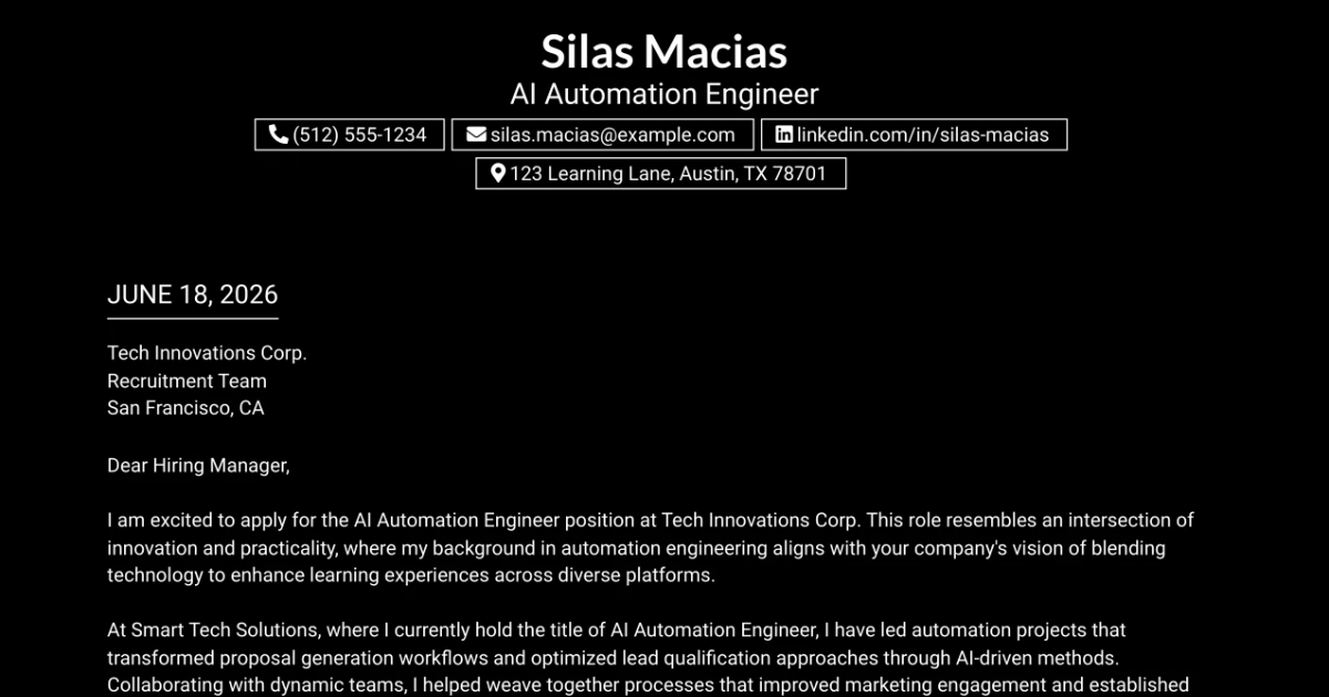 30+ AI Automation Engineer Cover Letter Templates with Example 2026