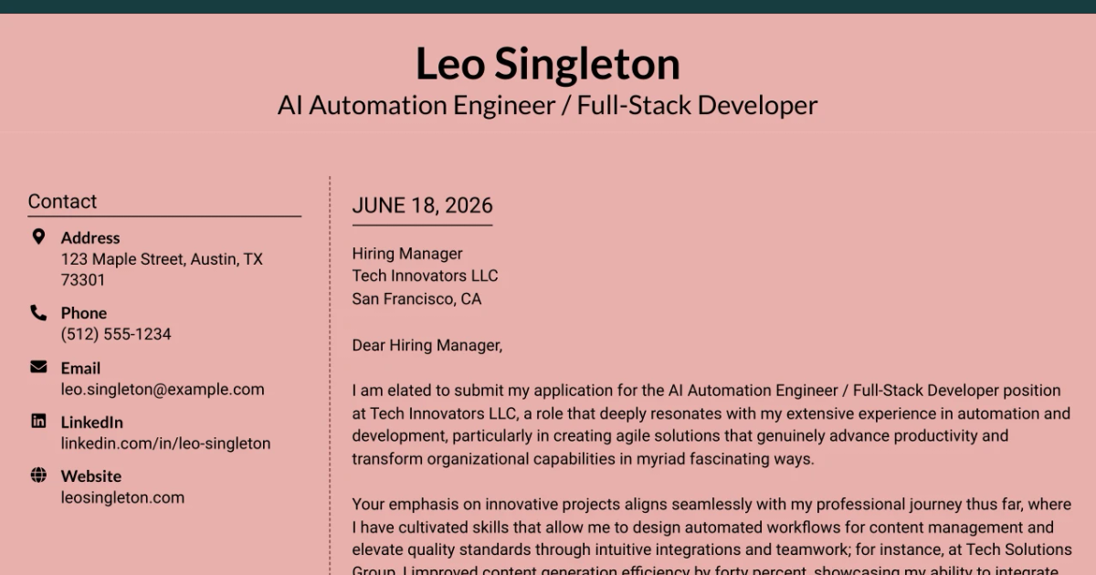 30+ AI Automation Engineer / Full-Stack Developer Cover Letter Templates with Example 2026