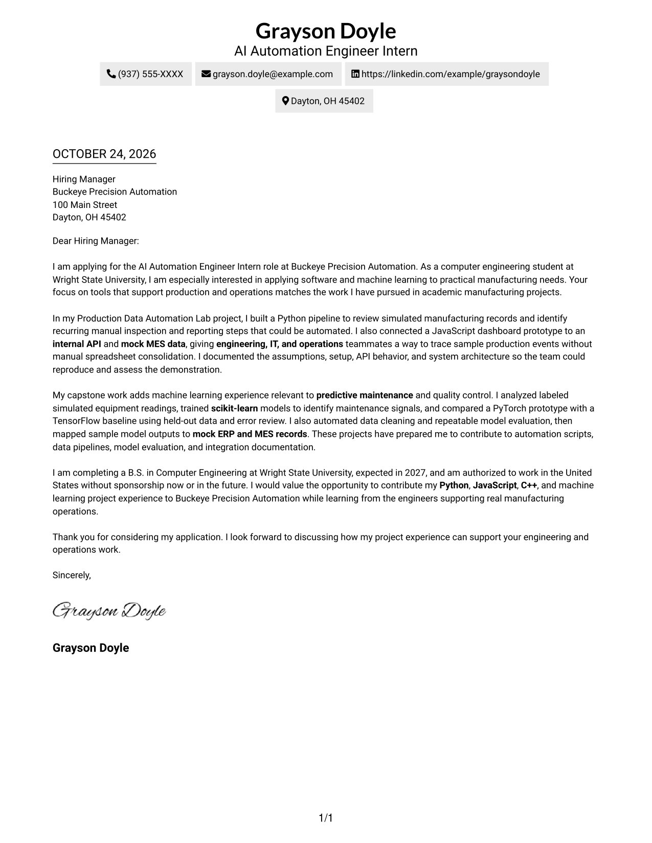 Cover letter example — page 1