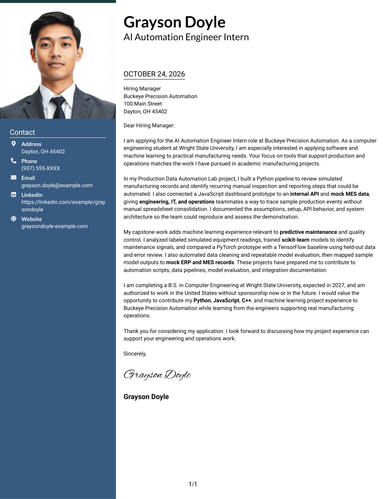 Cover letter example — page 1