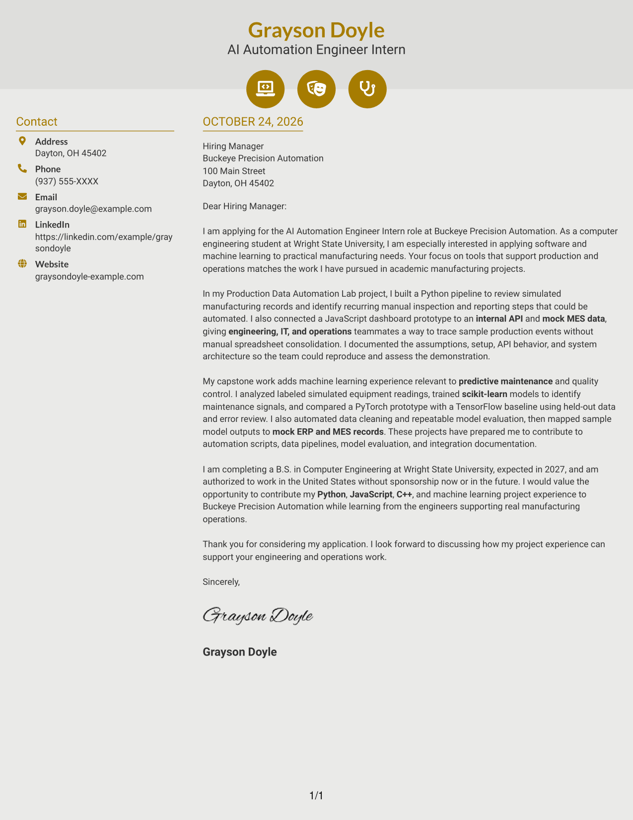 Cover letter example — page 1