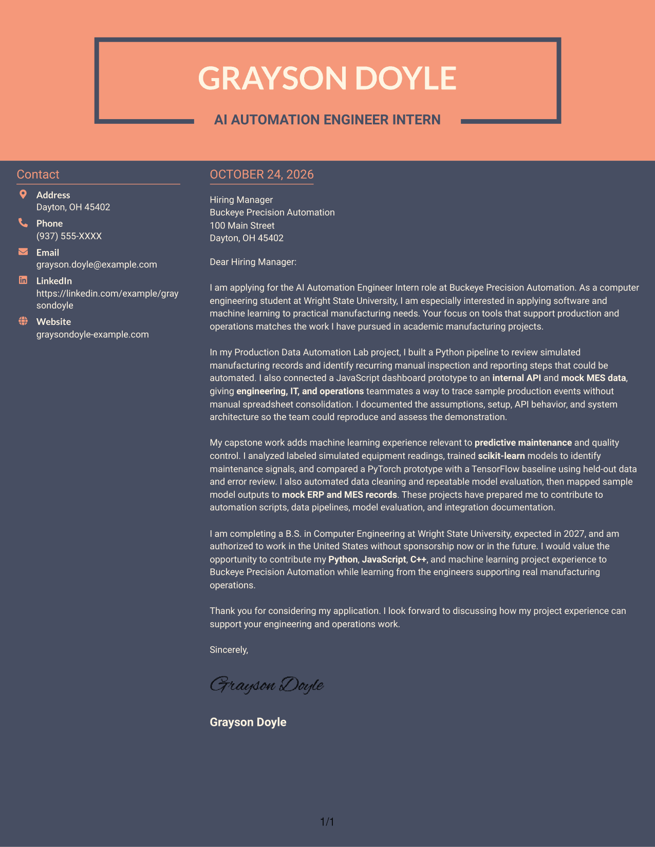 Cover letter example — page 1