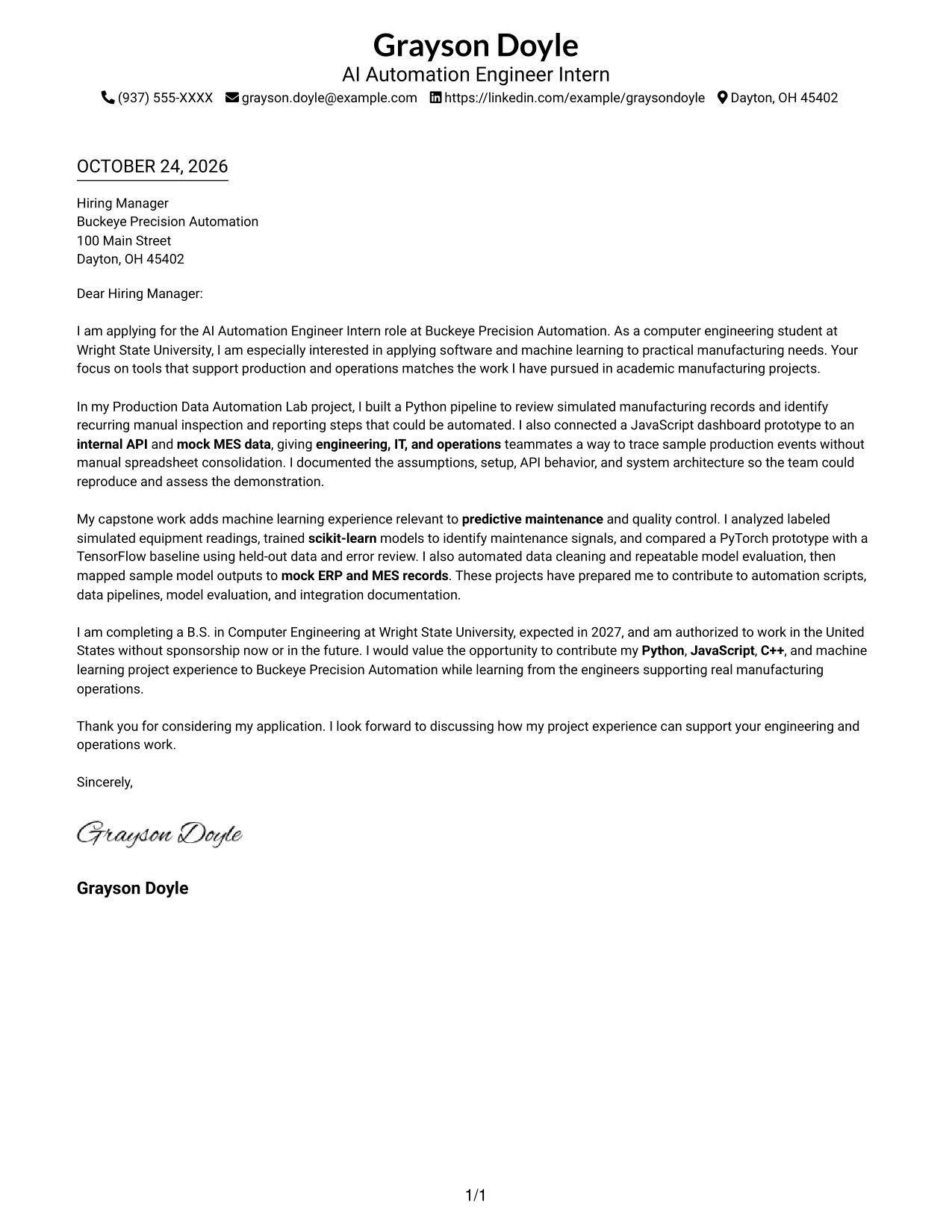 Cover letter example — page 1