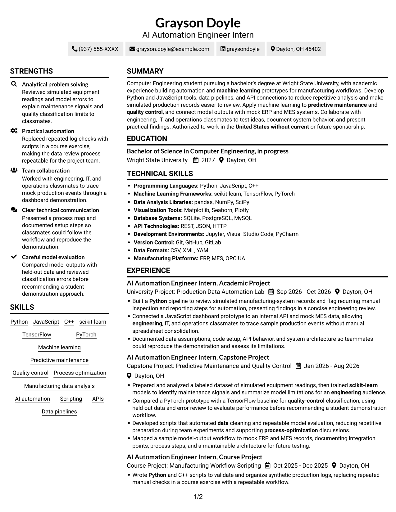 Resume example — page 1