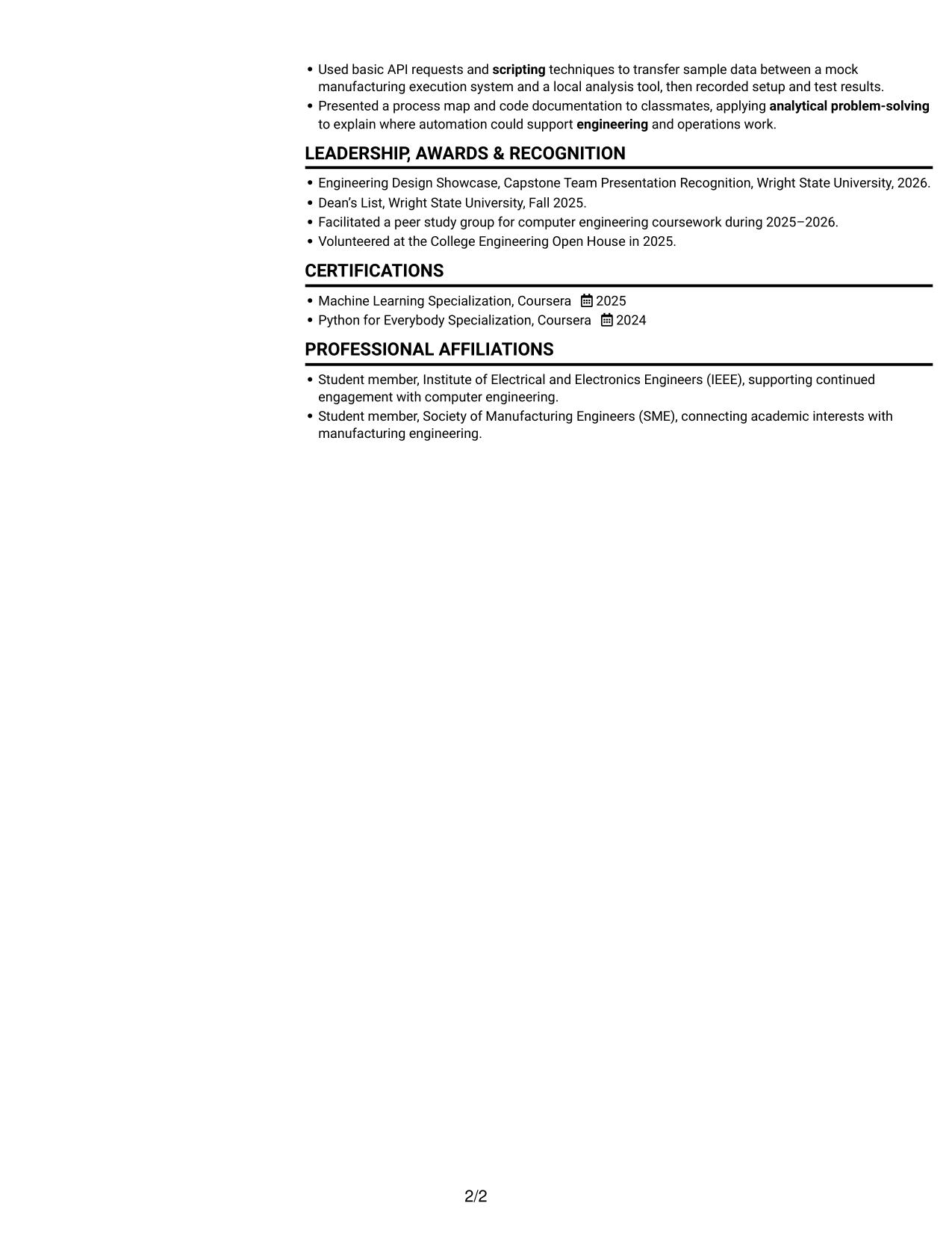 Resume example — page 2