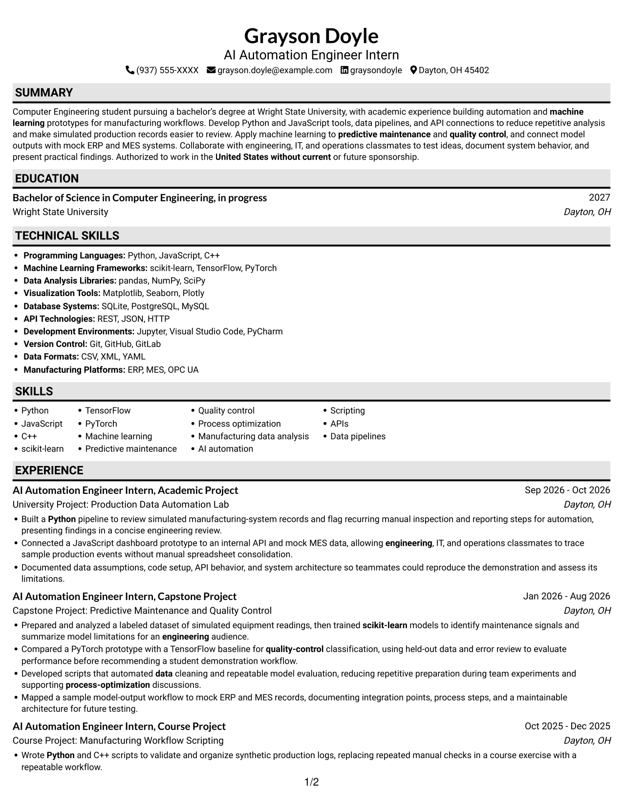 Resume example — page 1
