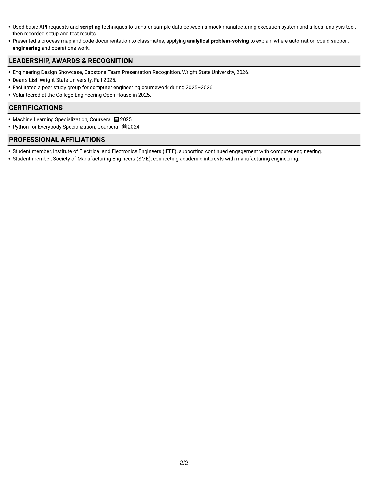 Resume example — page 2