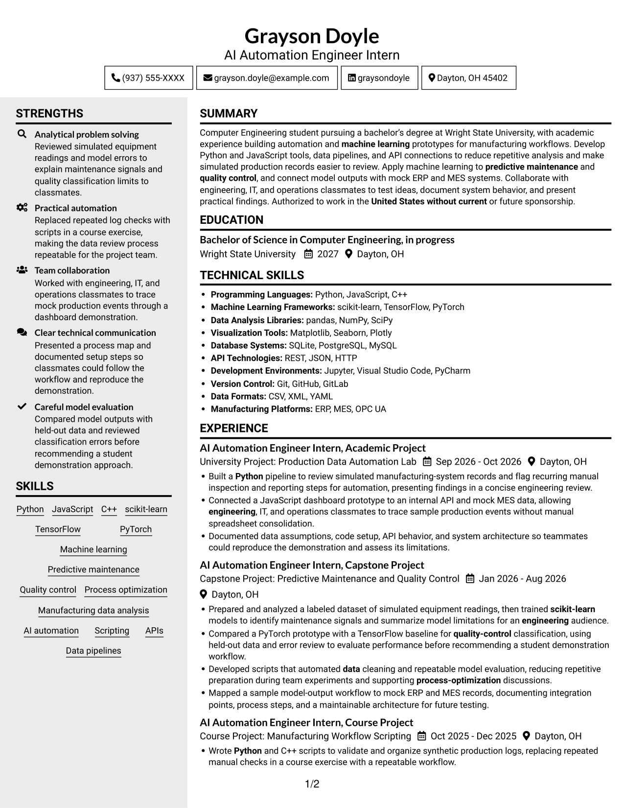 Resume example — page 1
