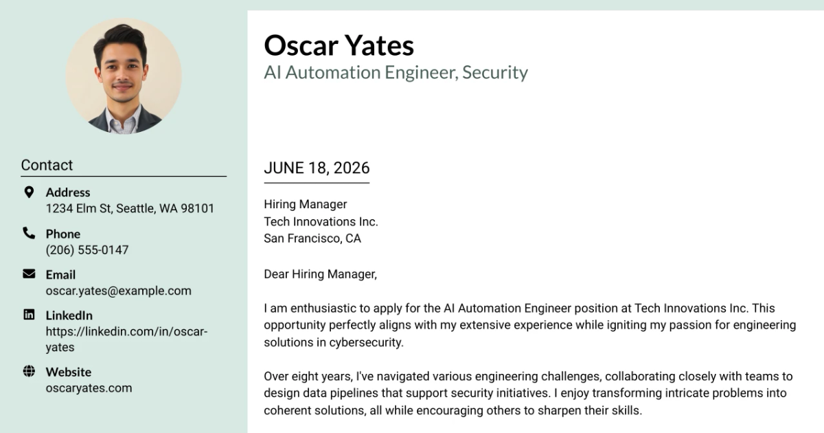 30+ AI Automation Engineer, Security Cover Letter Templates with Example 2026
