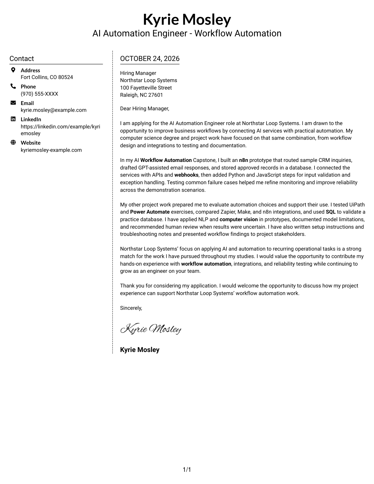 Cover letter example — page 1