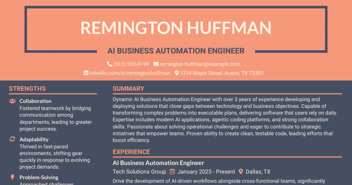 33 AI Business Automation Engineer Resume Templates with Example 2026 (ATS-Optimized)