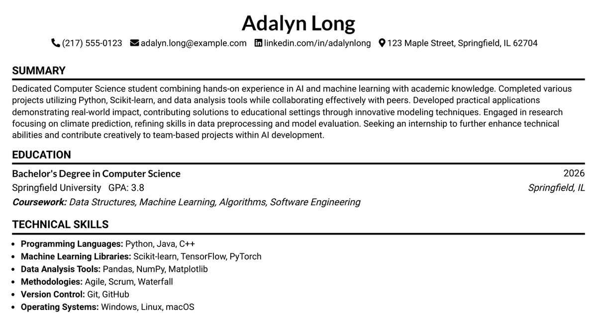 33 AI Development Intern Resume Templates with Example 2026 (ATS-Optimized)
