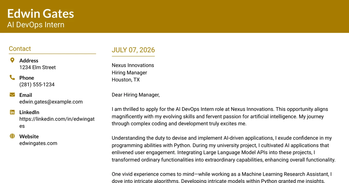 30+ AI DevOps Intern Cover Letter Templates with Example 2026