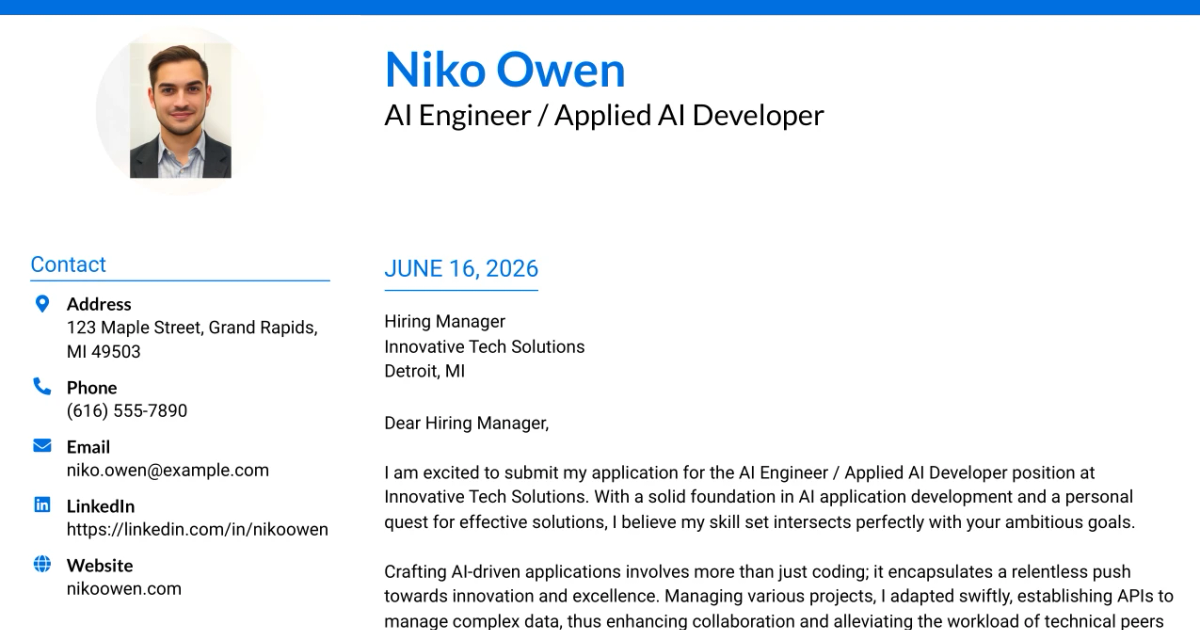 30+ AI Engineer / Applied AI Developer Cover Letter Templates with Example 2026
