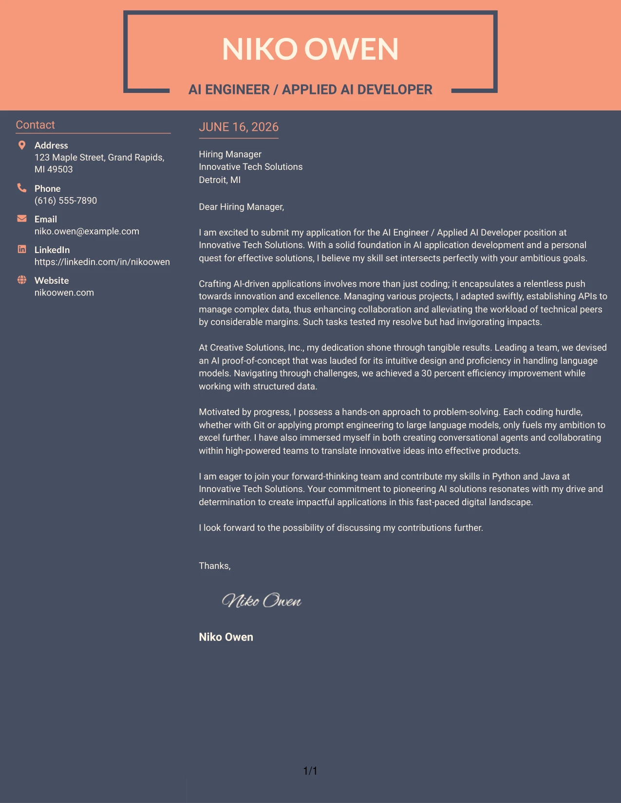Resume Example Page 1