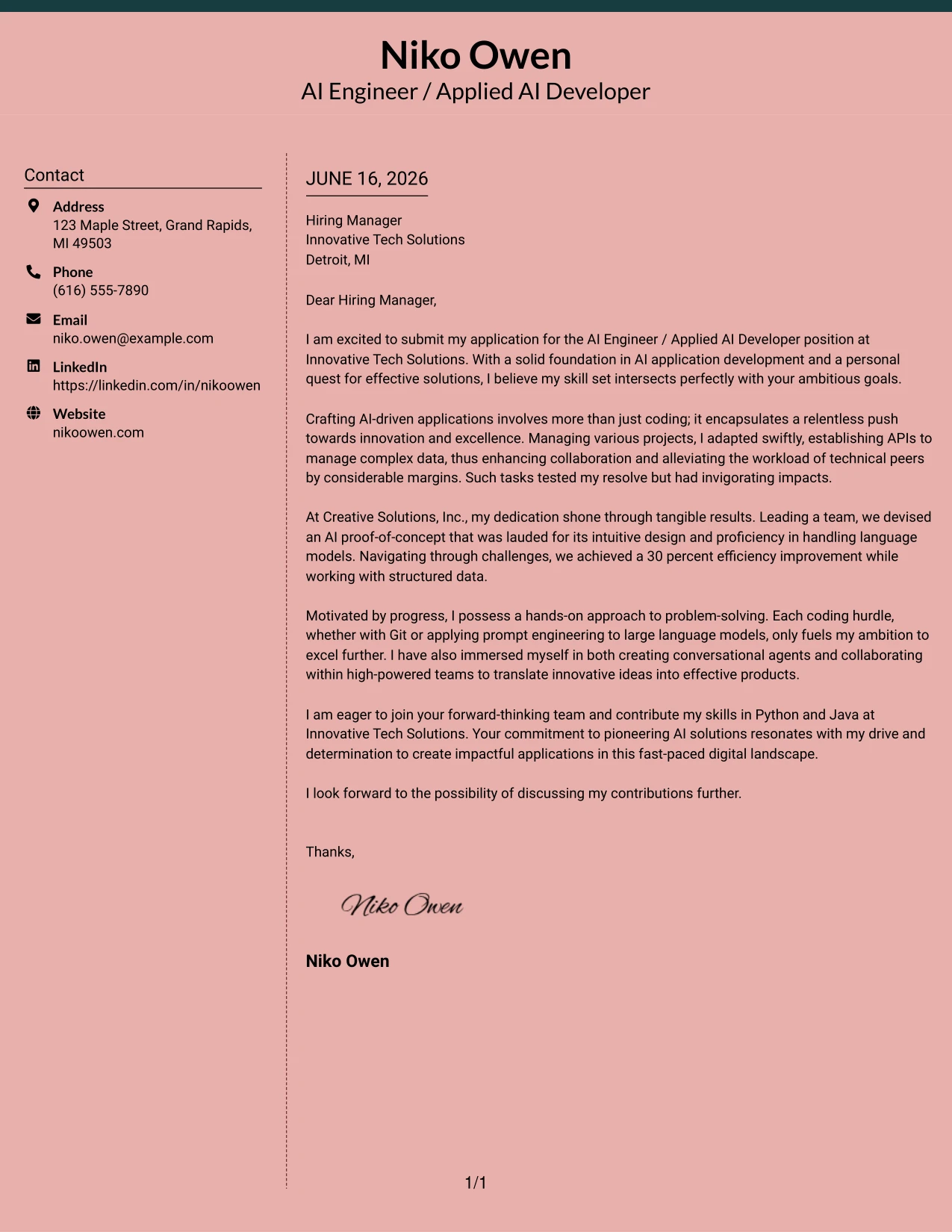 Resume Example Page 1
