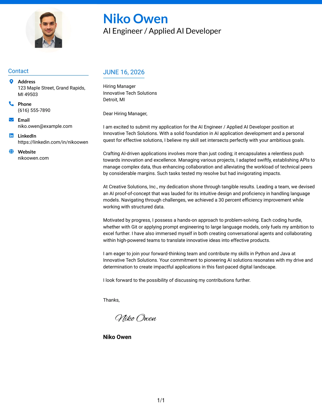 Resume Example Page 1