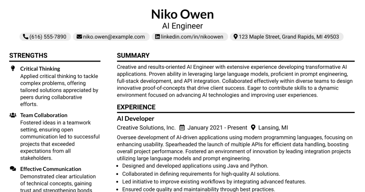 33 AI Engineer / Applied AI Developer Resume Templates with Example 2026 (ATS-Optimized)