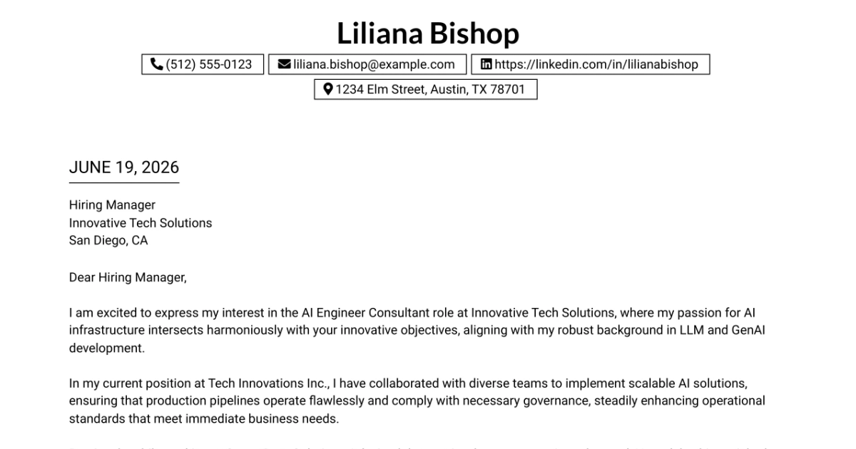 30+ AI Engineer Consultant Cover Letter Templates with Example 2026