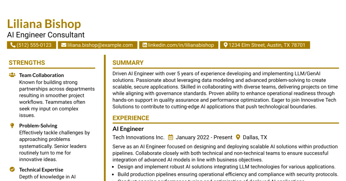 33 AI Engineer Consultant Resume Templates with Example 2026 (ATS-Optimized)