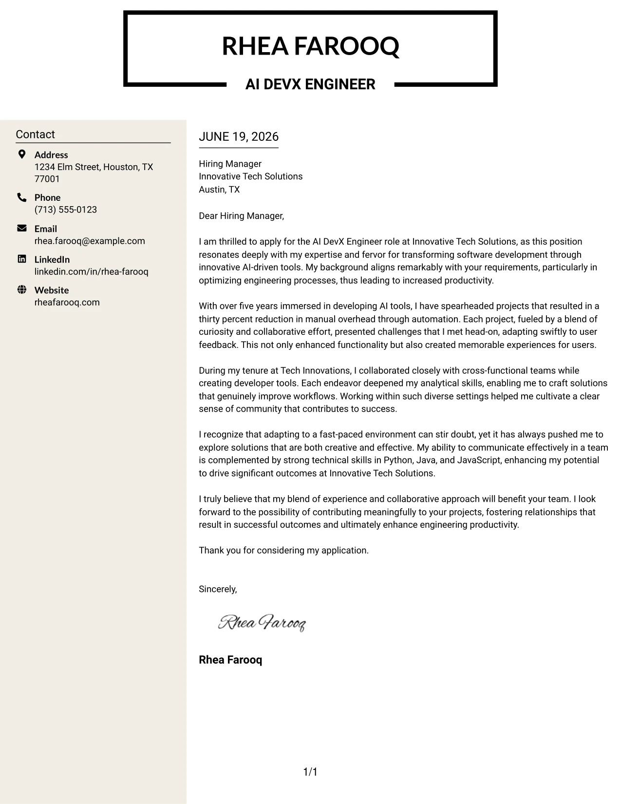 Resume Example Page 1