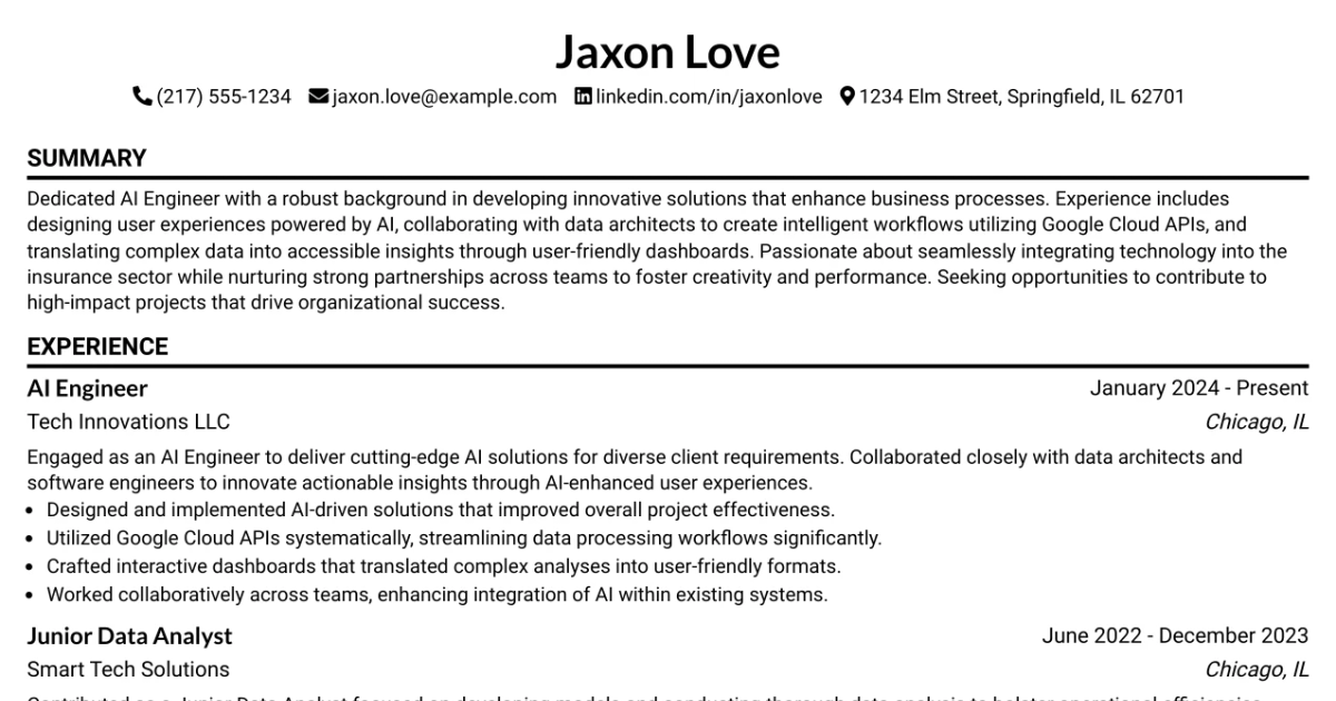 33 AI Engineer (Hybrid) – Build AI-Powered Dashboards & Insights Resume Templates with Example 2026 (ATS-Optimized)